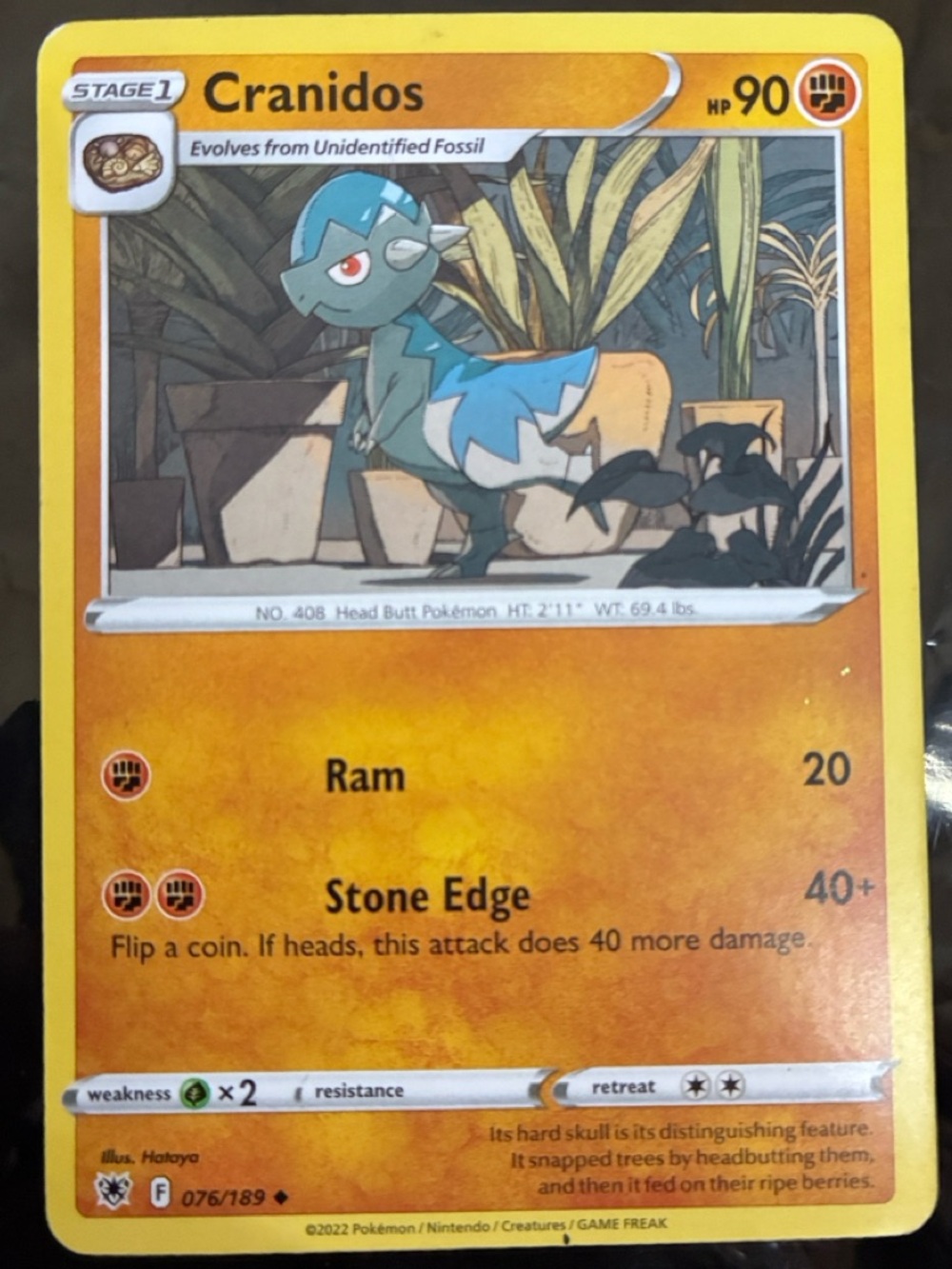 Pokemon Cranidos Trading Card - Yellow & Blue Artwork